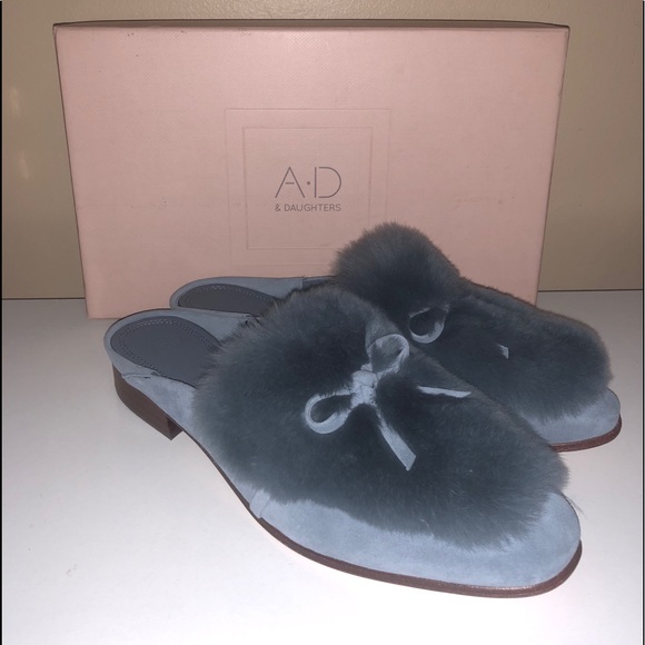 NWT A*D & DAUGHTERS ”Grigon” Suede & Real Fur Mules Slip Ons Shoes - Picture 4 of 9